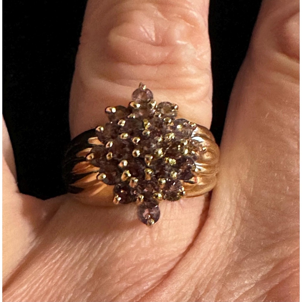Estate 14k Yellow Gold & Amethyst Cluster Ring Sz 7.25